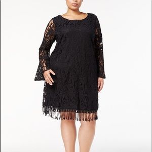 ING+ Black Plus Size Black Dress w/ Fringe